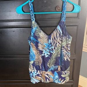 White House Black Market Blue and Tan Patterned Top